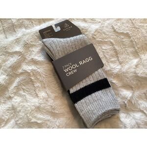 Alpine Design Mens Womens Wool Ragg Crew Socks 2 Pack Grey Black Medium NWT